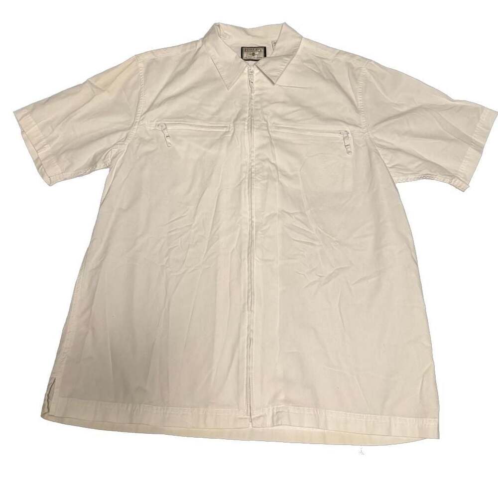 Vintage Bugle Boy Authentics White Short Sleeve Zip-Up Utility Shirt